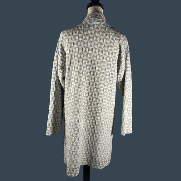 Oleana Womens Medium Alpaca Cardigan Coat Made In Norway Geometric Pattern Blue - Picture 3 of 12